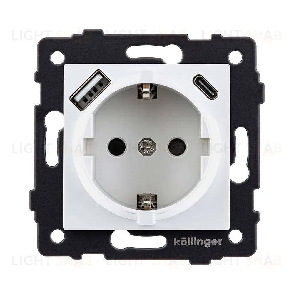 Розетка штепсельная SCHUKO 16A/250 В с USB A+C 20W, белый Kollinger REA-004WH для Aspekt, Eleganz, Reflex REA-004WH