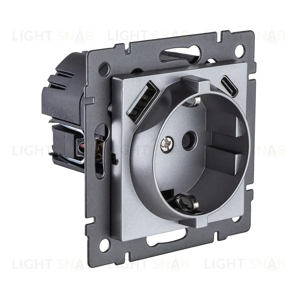 Розетка штепсельная SCHUKO 16A/250 В с USB A+C 20W, серый Kollinger REA-004GY для Aspekt, Eleganz, Reflex REA-004GY