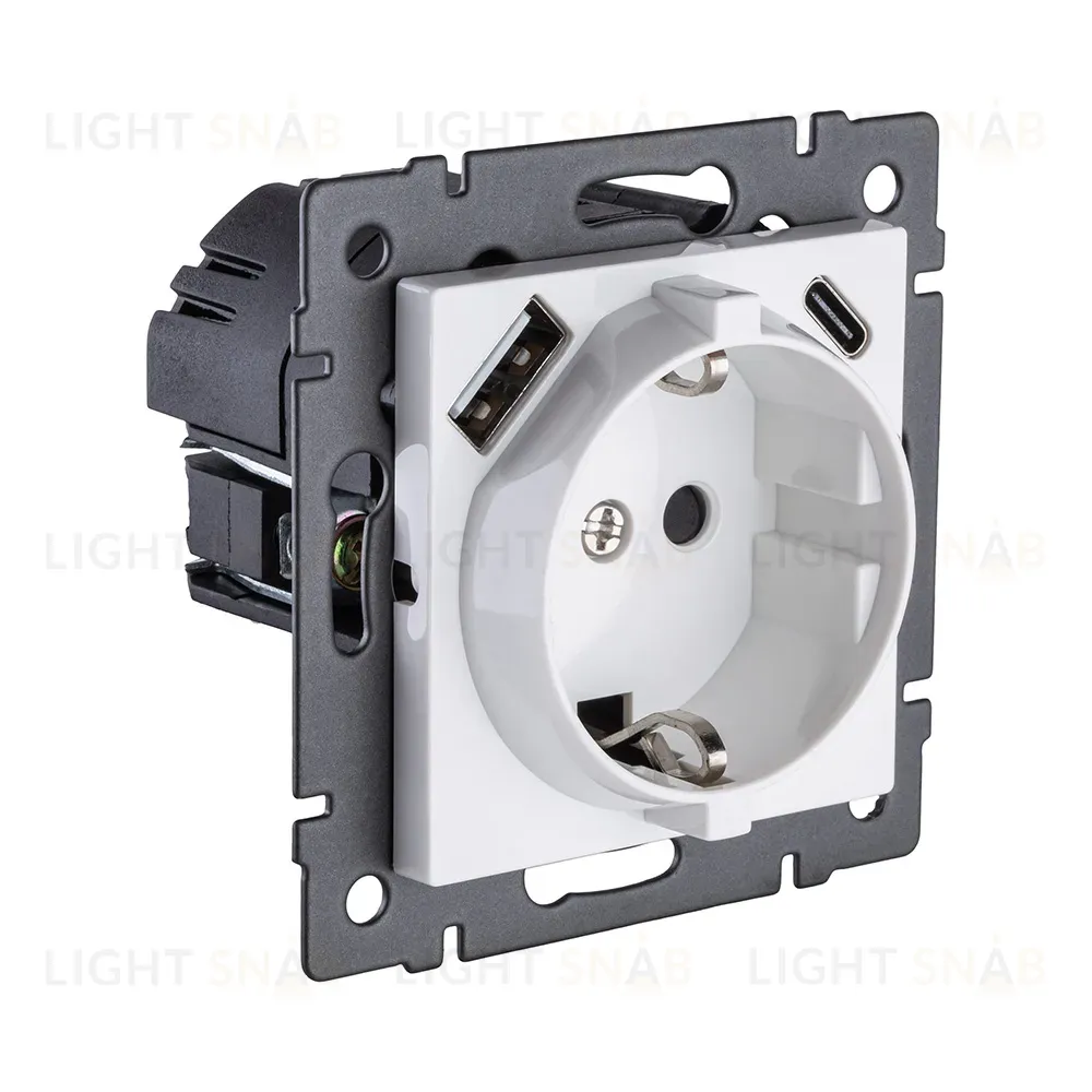 Розетка штепсельная SCHUKO 16A/250 В с USB A+C 20W, белый Kollinger REA-004WH для Aspekt, Eleganz, Reflex REA-004WH