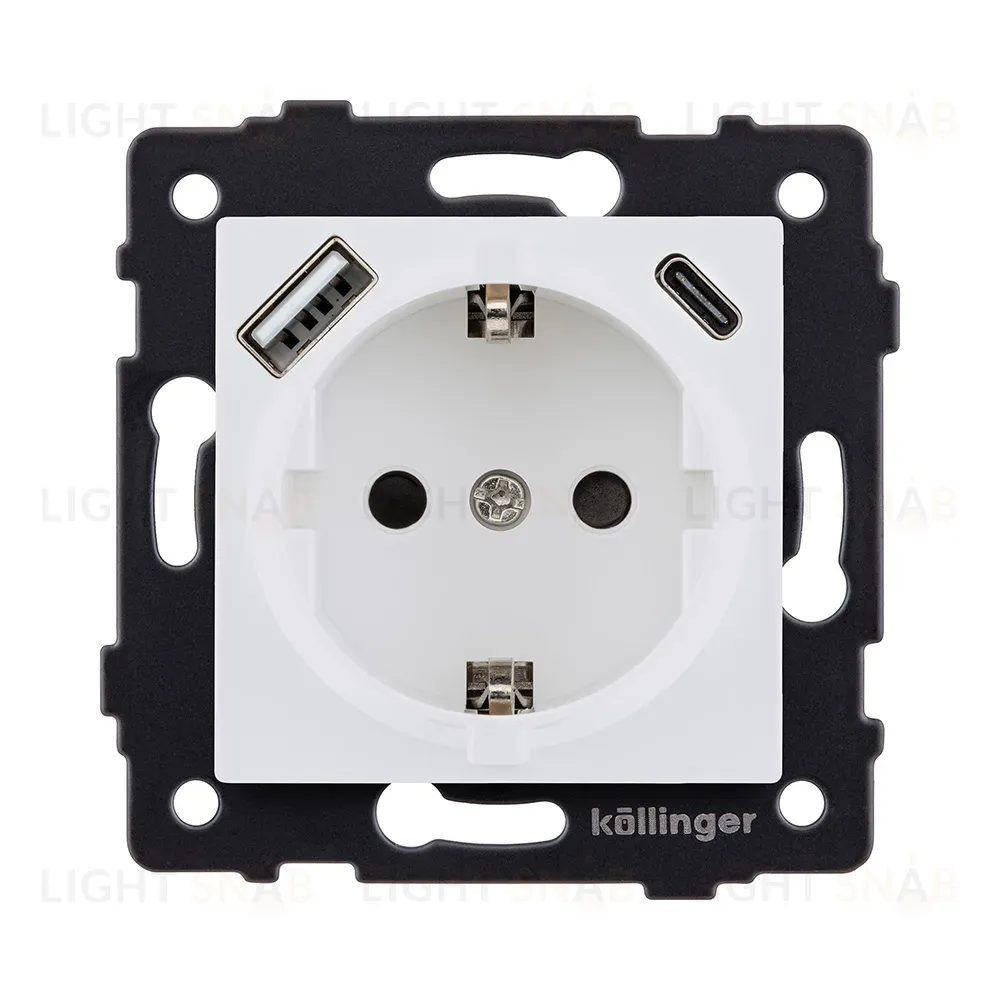 Розетка штепсельная SCHUKO 16A/250 В с USB A+C 20W, белый матовый Kollinger REA-004WM для Aspekt, Eleganz, Reflex REA-004WM