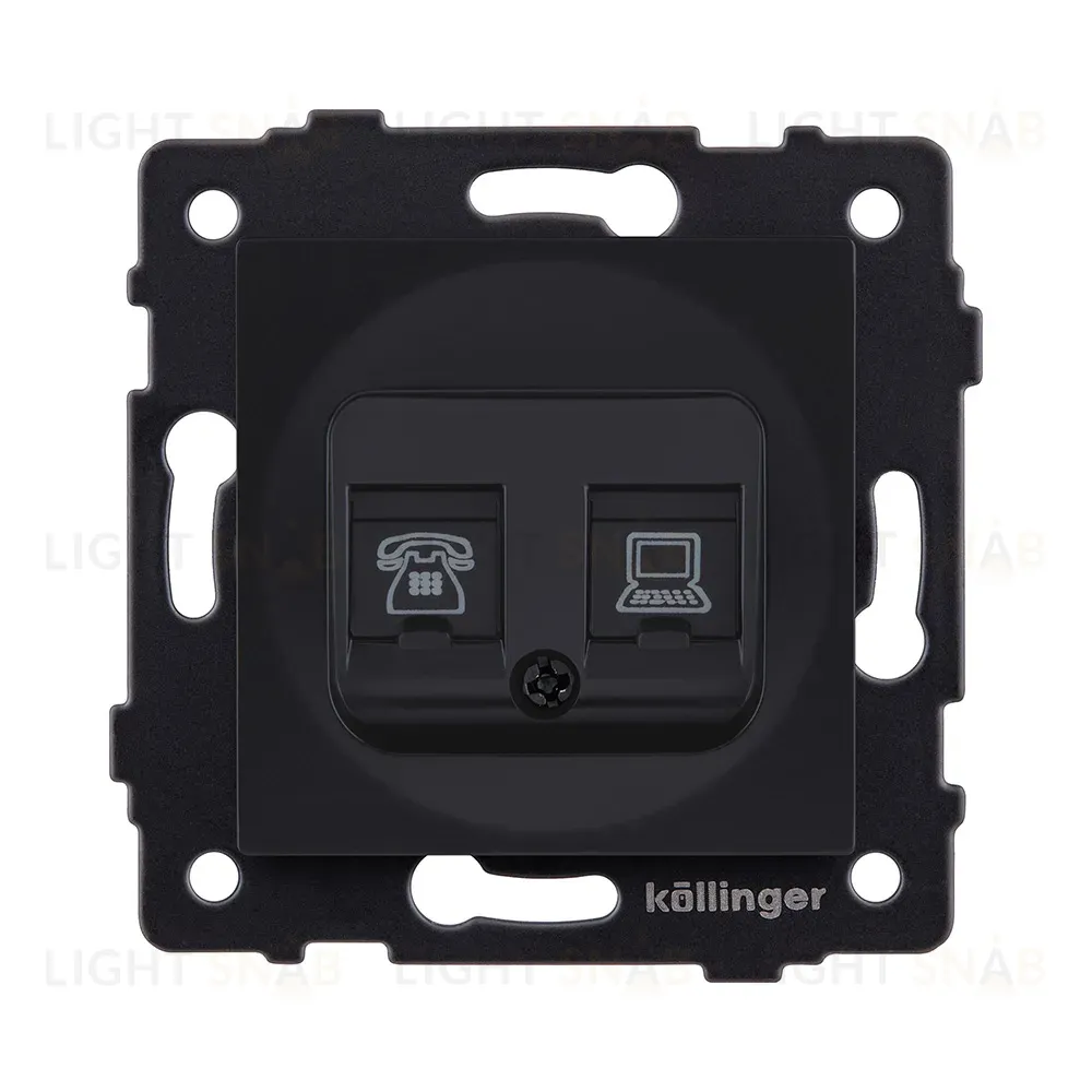 Розетка двойная RJ11 + RJ45 Cat.6, черный матовый Kollinger REA-011BM для Aspekt, Eleganz, Reflex REA-011BM