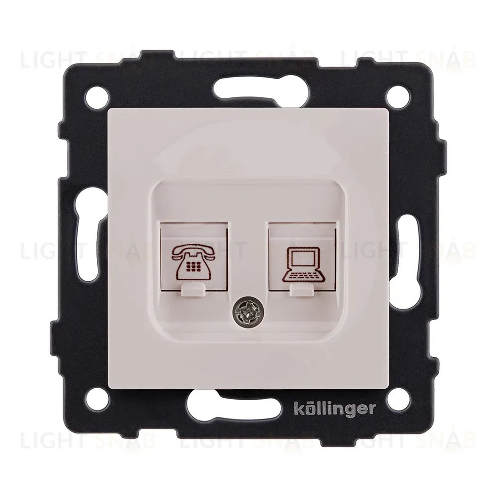 Розетка двойная RJ11 + RJ45 Cat.6, кашемир матовый Kollinger REA-011CM для Aspekt, Eleganz, Reflex REA-011CM