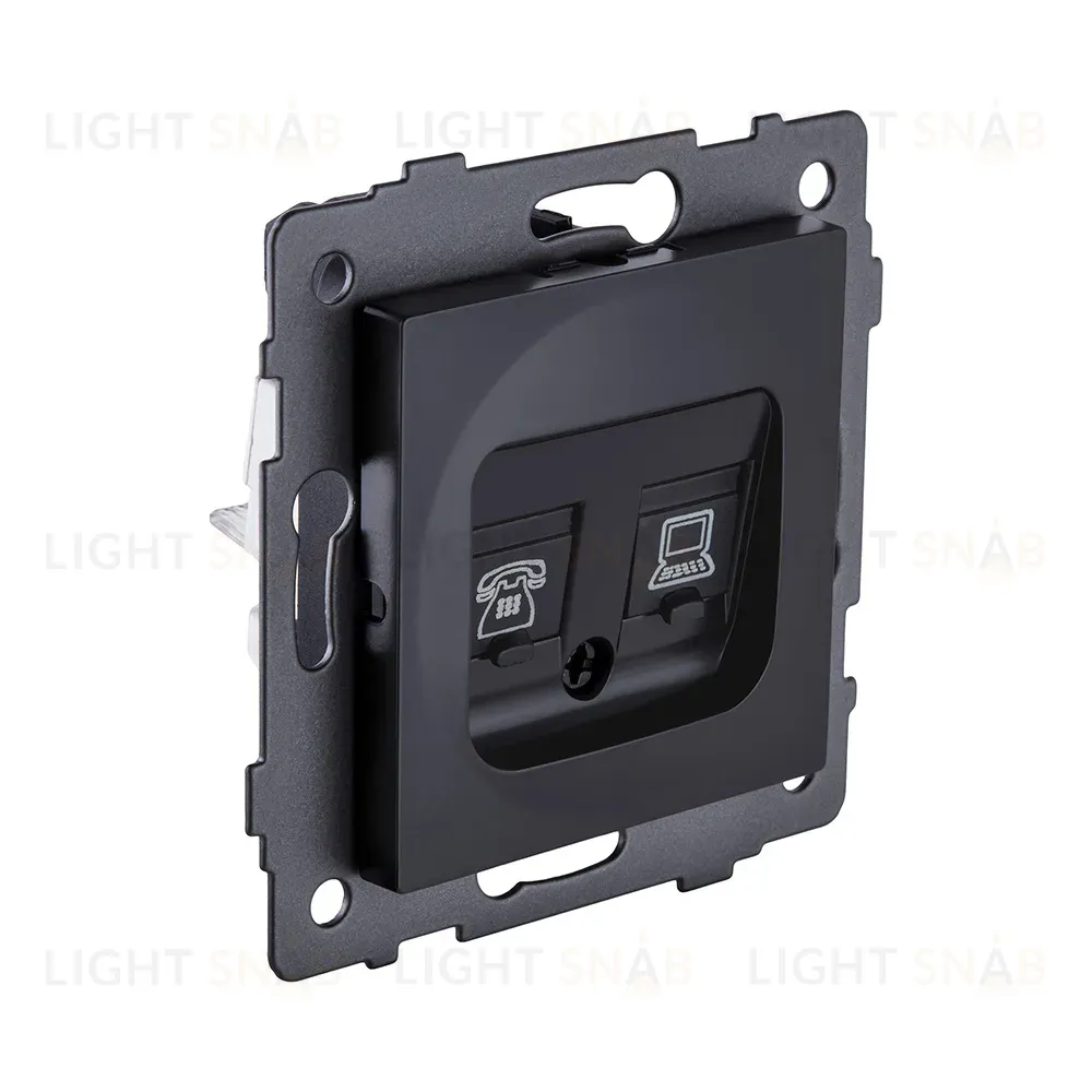 Розетка двойная RJ11 + RJ45 Cat.6, черный матовый Kollinger REA-011BM для Aspekt, Eleganz, Reflex REA-011BM