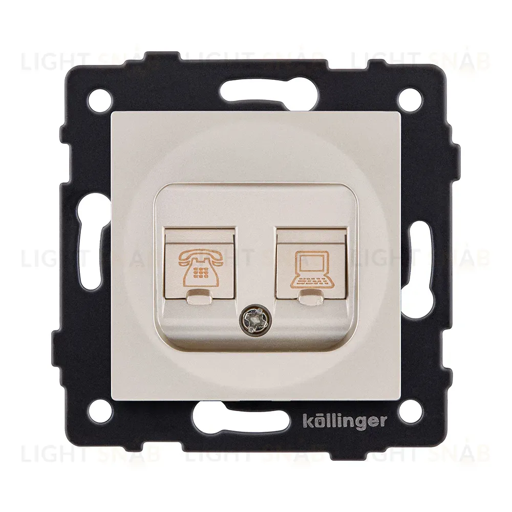 Розетка двойная RJ11 + RJ45 Cat.6, золотой Kollinger REA-011GD для Aspekt, Eleganz, Reflex REA-011GD