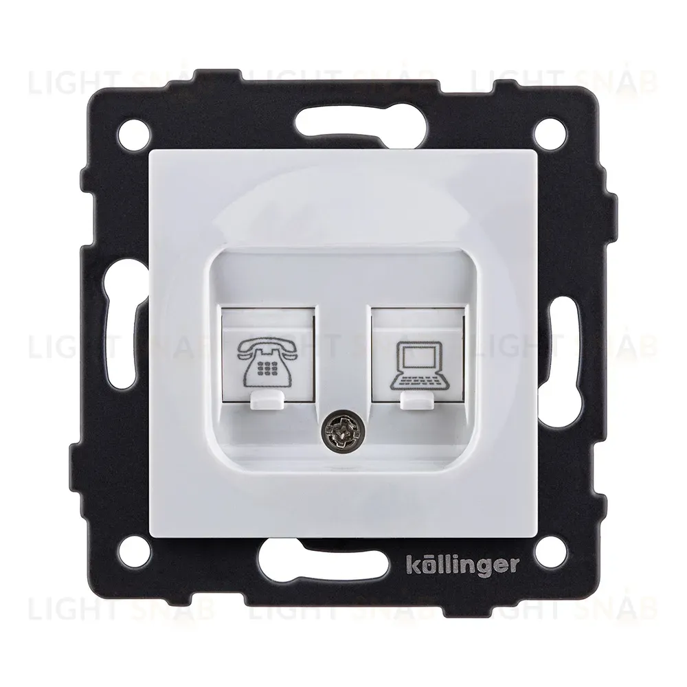 Розетка двойная RJ11 + RJ45 Cat.6, белый Kollinger REA-011WH для Aspekt, Eleganz, Reflex REA-011WH