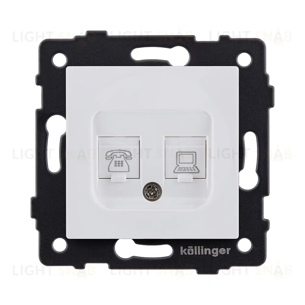 Розетка двойная RJ11 + RJ45 Cat.6, белый матовый Kollinger REA-011WM для Aspekt, Eleganz, Reflex REA-011WM