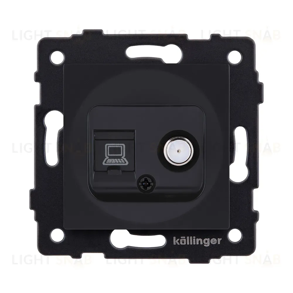 Розетка двойная спутниковая SAT + RJ45 Cat.6, черный матовый Kollinger REA-014BM для Aspekt, Eleganz, Reflex REA-014BM