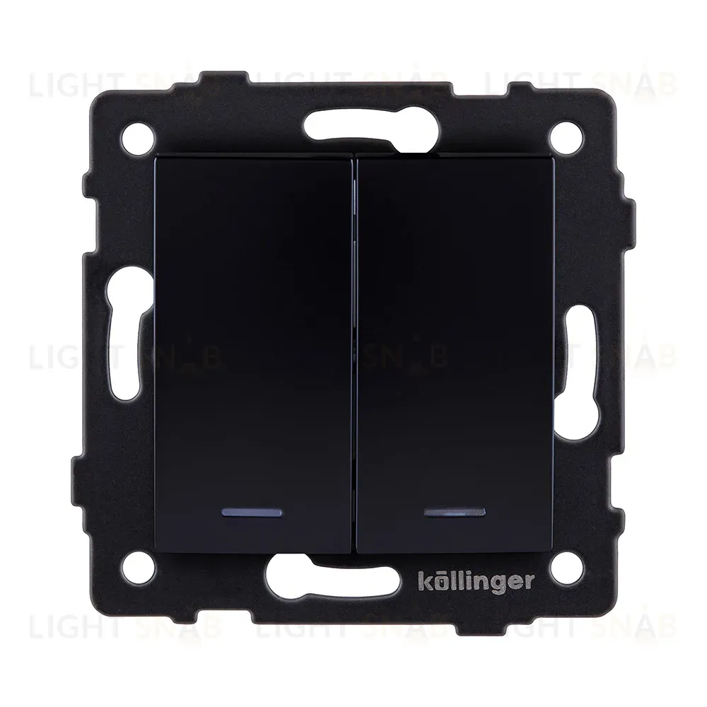 Выключатель 2-клавишный 10А/250В с LED подсветкой, изогнутый, черный Kollinger REA-R-008BK для Aspekt, Eleganz, Reflex REA-R-008BK
