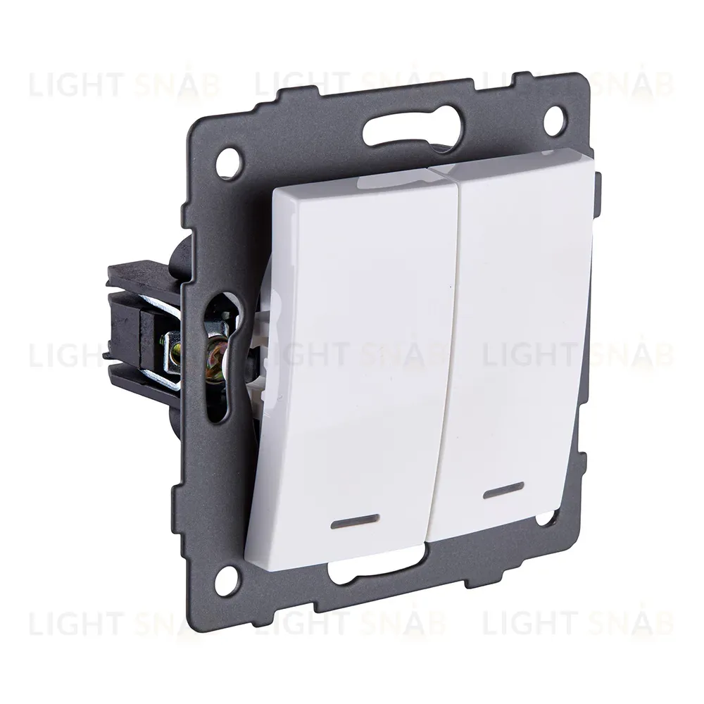 Выключатель 2-клавишный 10А/250В с LED подсветкой, изогнутый, белый Kollinger REA-R-008WH для Aspekt, Eleganz, Reflex REA-R-008WH