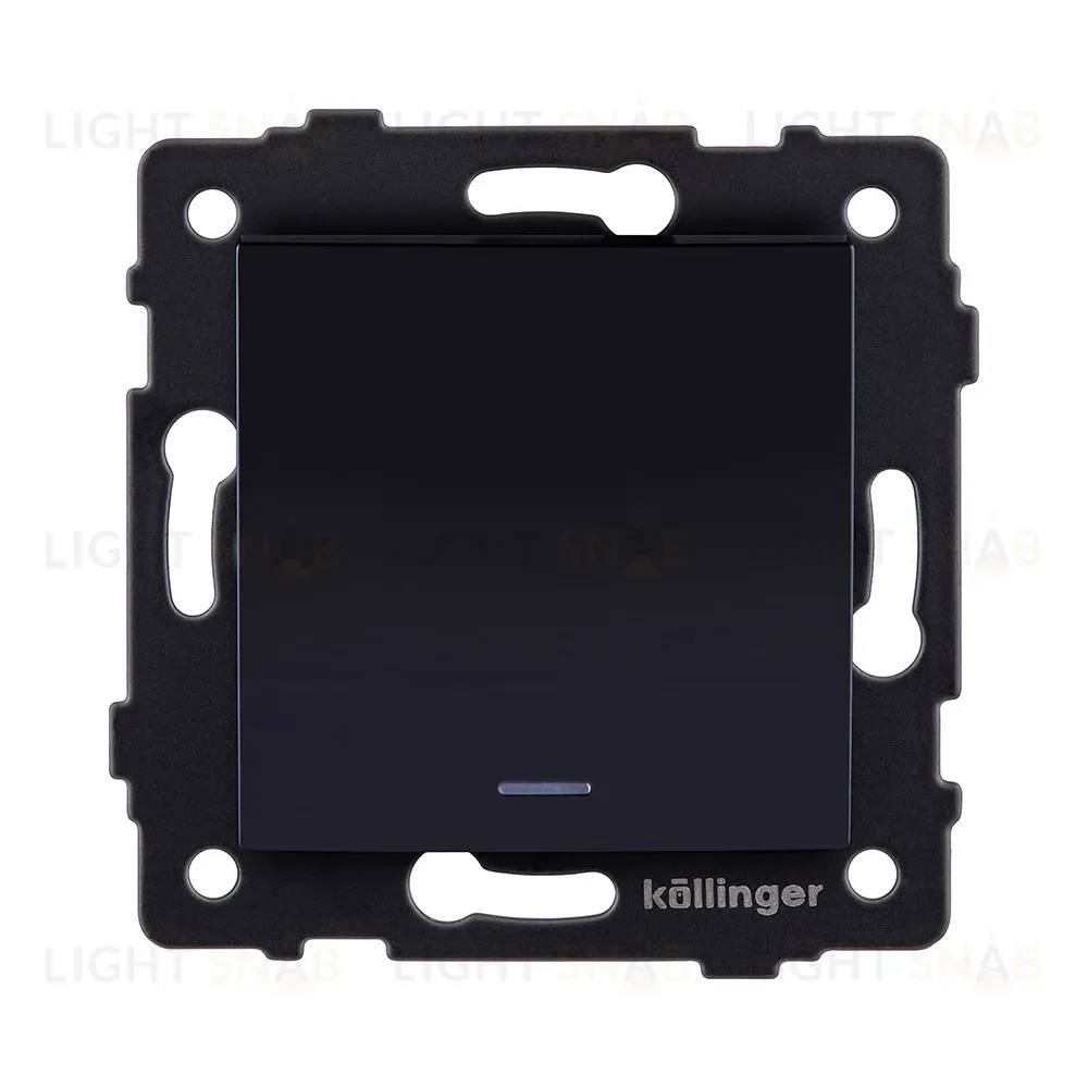 Выключатель 1-клавишный перекрестный 10А/250В с LED подсветкой, изогнутый, черный Kollinger REA-R-015BK для Aspekt, Eleganz, Reflex REA-R-015BK