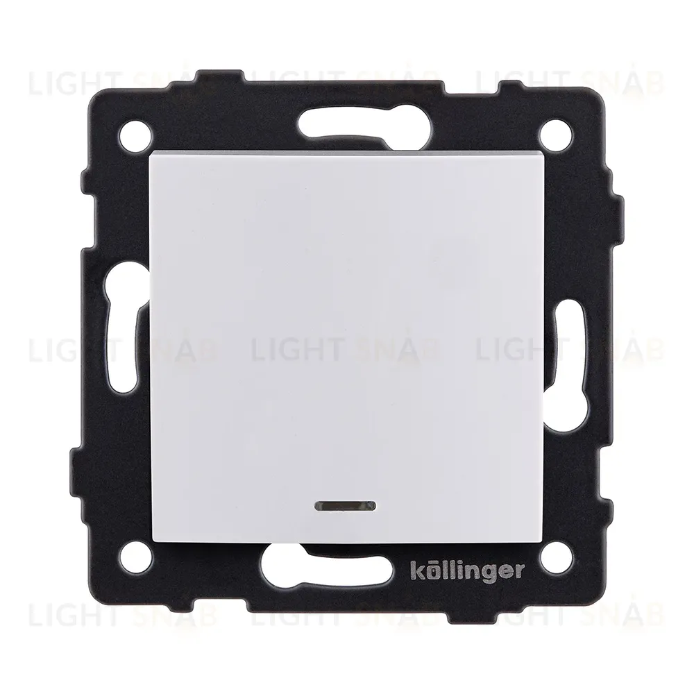 Выключатель 1-клавишный перекрестный 10А/250В с LED подсветкой, изогнутый, белый Kollinger REA-R-015WH для Aspekt, Eleganz, Reflex REA-R-015WH