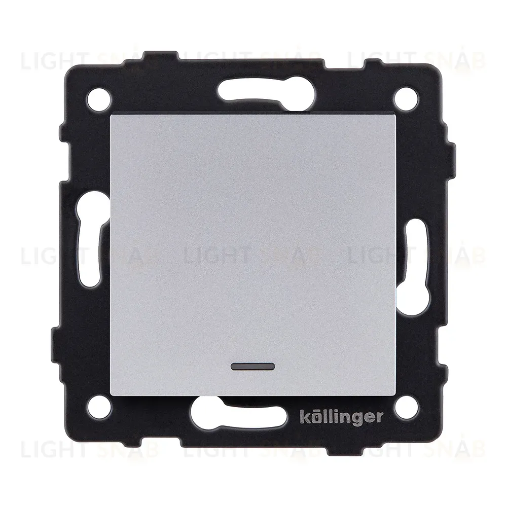 Выключатель 1-клавишный проходной 10А/250В с LED подсветкой, серый Kollinger REA-S-004GY для Aspekt, Eleganz, Reflex REA-S-004GY