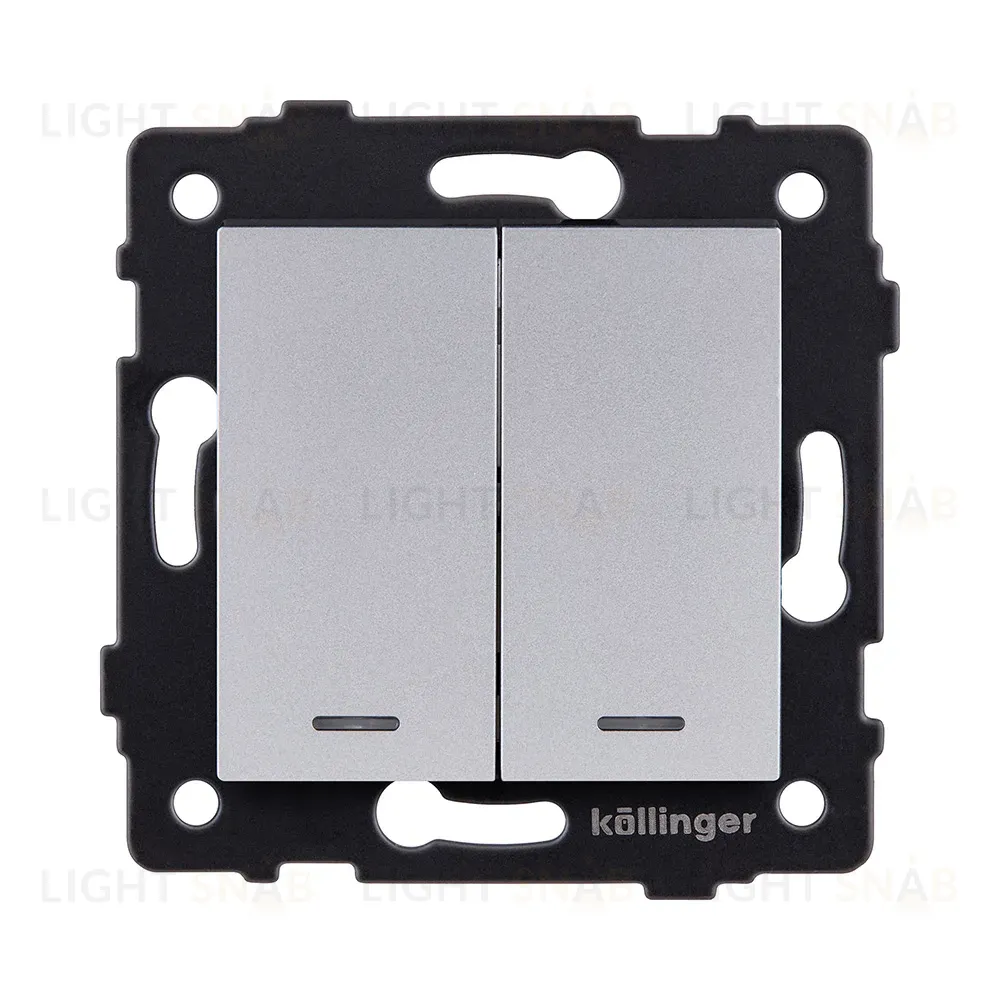Выключатель 2-клавишный 10А/250В с LED подсветкой, серый Kollinger REA-S-008GY для Aspekt, Eleganz, Reflex REA-S-008GY