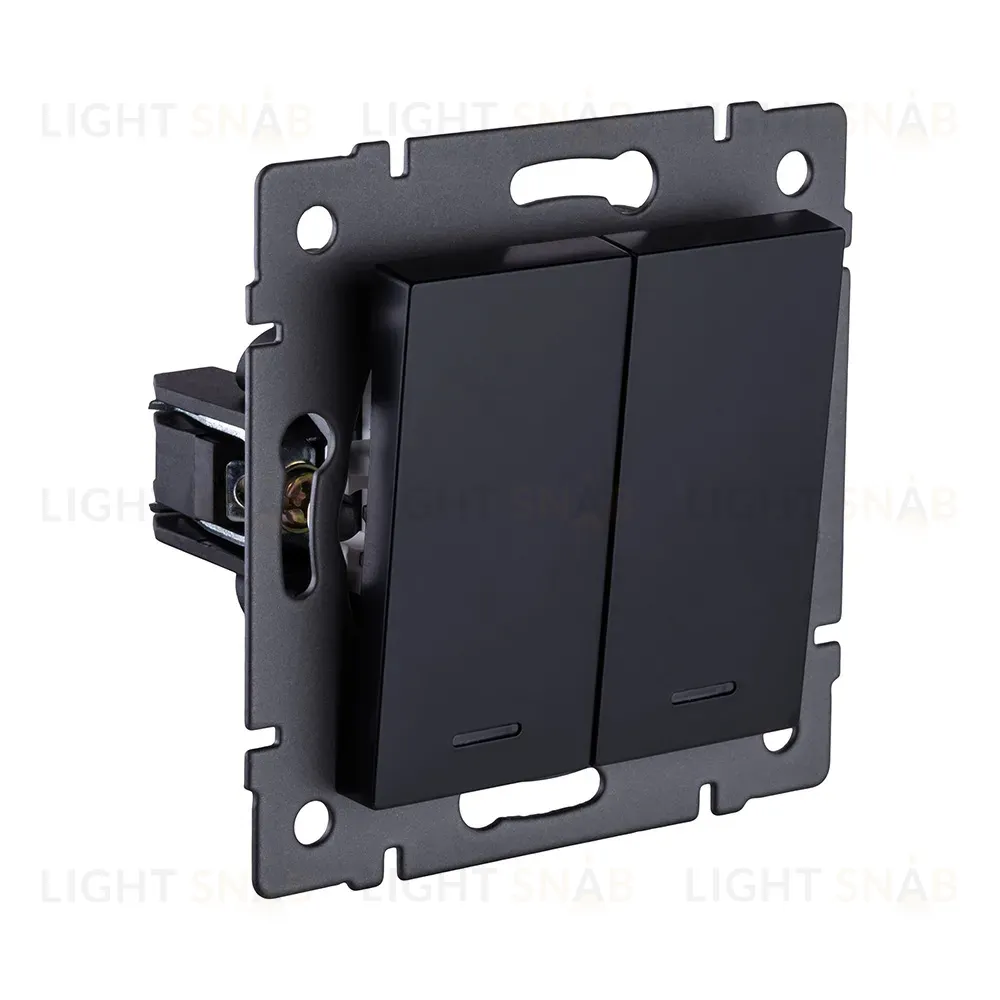 Выключатель 2-клавишный проходной 10А/250В с LED подсветкой, черный Kollinger REA-S-010BK для Aspekt, Eleganz, Reflex REA-S-010BK