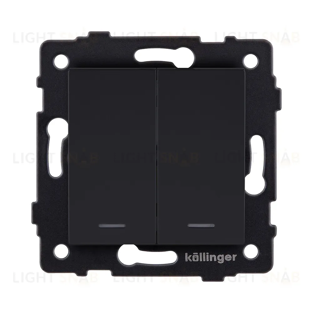 Выключатель 2-клавишный проходной 10А/250В с LED подсветкой, черный матовый Kollinger REA-S-010BM для Aspekt, Eleganz, Reflex REA-S-010BM