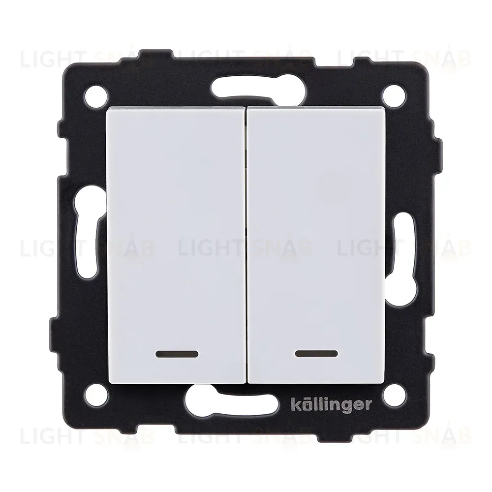 Выключатель 2-клавишный проходной 10А/250В с LED подсветкой, белый Kollinger REA-S-010WH для Aspekt, Eleganz, Reflex REA-S-010WH