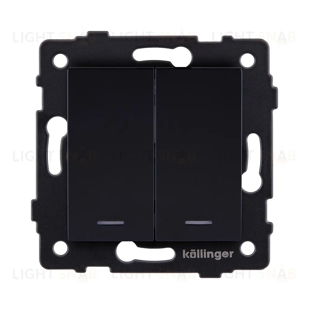 Выключатель кнопочный 2-клавишный 10А/250В с LED подсветкой, черный Kollinger REA-S-014BK для Aspekt, Eleganz, Reflex REA-S-014BK