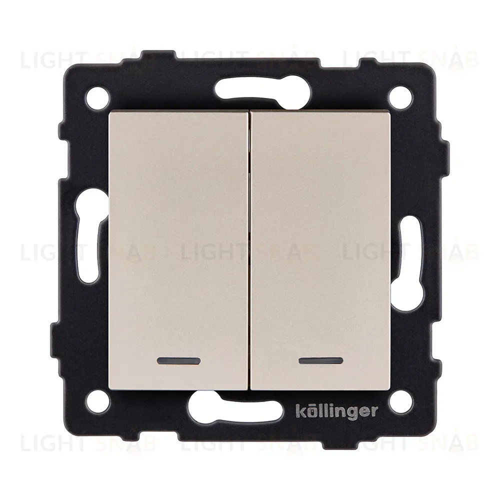 Выключатель кнопочный 2-клавишный 10А/250В с LED подсветкой, золотой Kollinger REA-S-014GD для Aspekt, Eleganz, Reflex REA-S-014GD