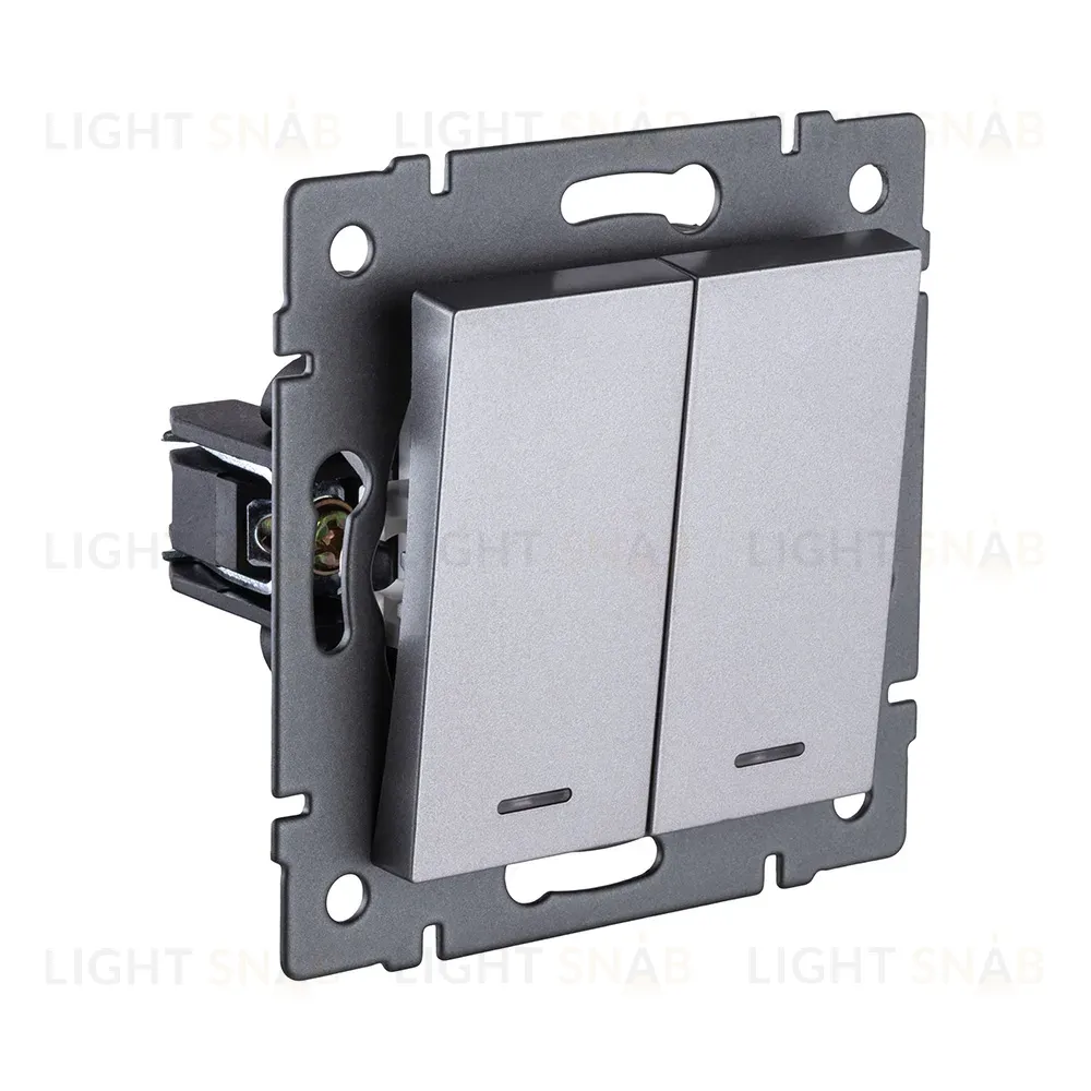 Выключатель кнопочный 2-клавишный 10А/250В с LED подсветкой, серый Kollinger REA-S-014GY для Aspekt, Eleganz, Reflex REA-S-014GY