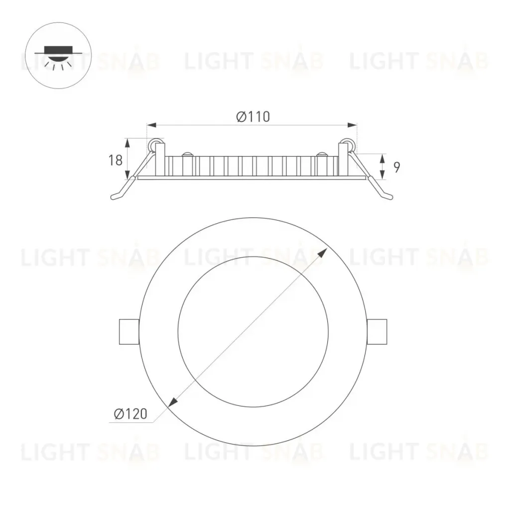 Встраиваемый светильник Arlight MS-EDGE-R120-6W Day4000 (WH, 115 deg, 230V) (IP44 Металл) 041903 041903