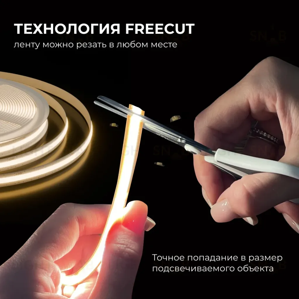 Светодиодная лента Apeyron 24В, 10 Вт/м, 700 лм/м, 3000К, COB, 528 д/м, CRI90+, Free Cut, IP20, 5м 00-397 00-397