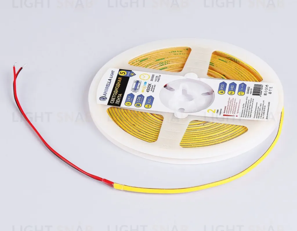 Светодиодная лента Ambrella Light Illumination COB 384Led/ 7W m/ 24V IP20 4500K/ 5m*3mm*2mm (2 конт.) GS4602 GS4602