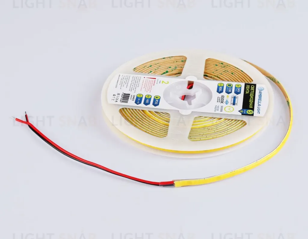 Светодиодная лента Ambrella Light Illumination COB 400Led/10W m/ 24V IP20 6500K/ 5m*5mm*2.1mm (2 конт.) GS4613 GS4613