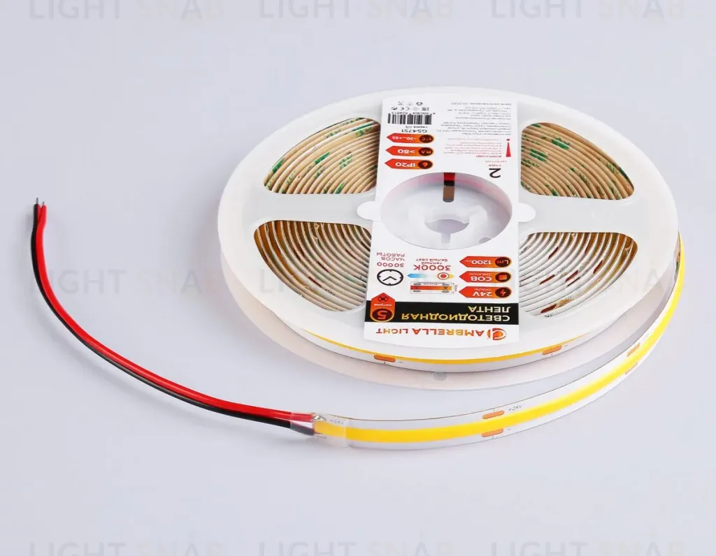 Светодиодная лента Ambrella Light Illumination COB 528Led/14W m/ 24V IP20 3000K/ 5m*10mm*2mm (2 конт.) GS4751 GS4751