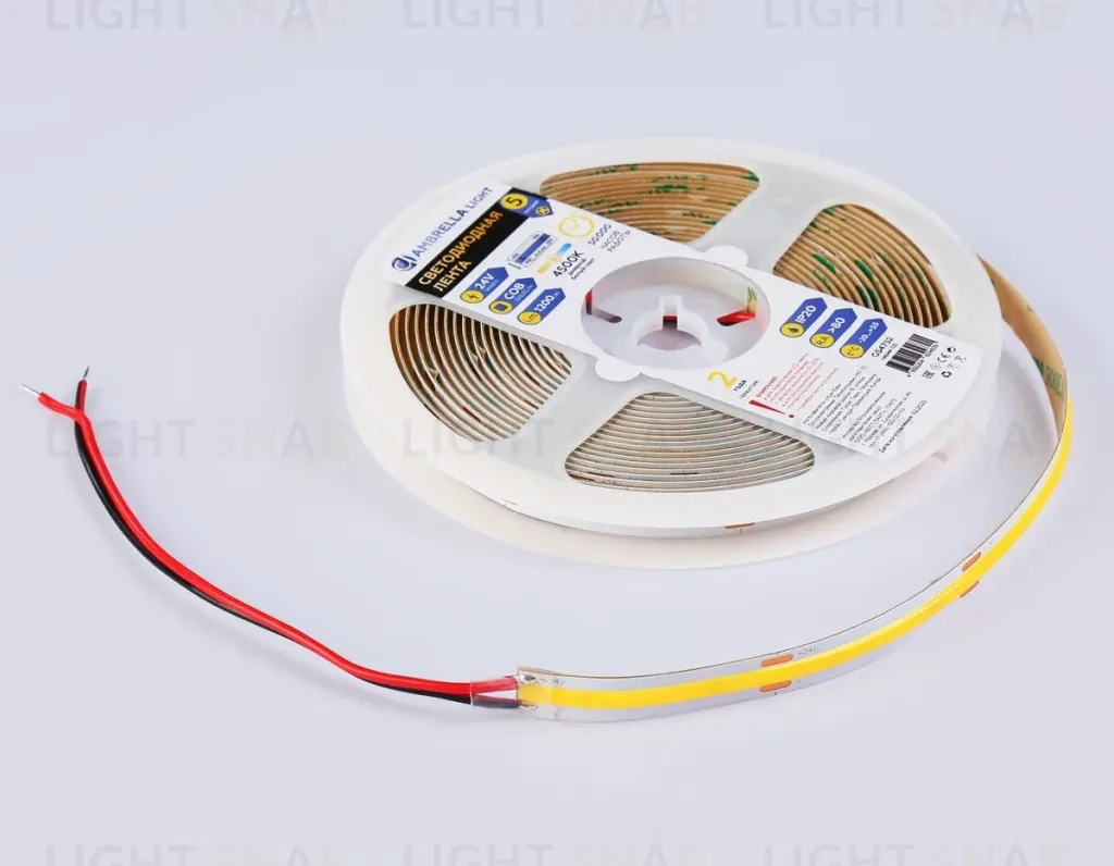 Светодиодная лента Ambrella Light Illumination COB 528Led/14W m/ 24V IP20 4500K/ 5m*10mm*2mm (2 конт.) GS4752 GS4752