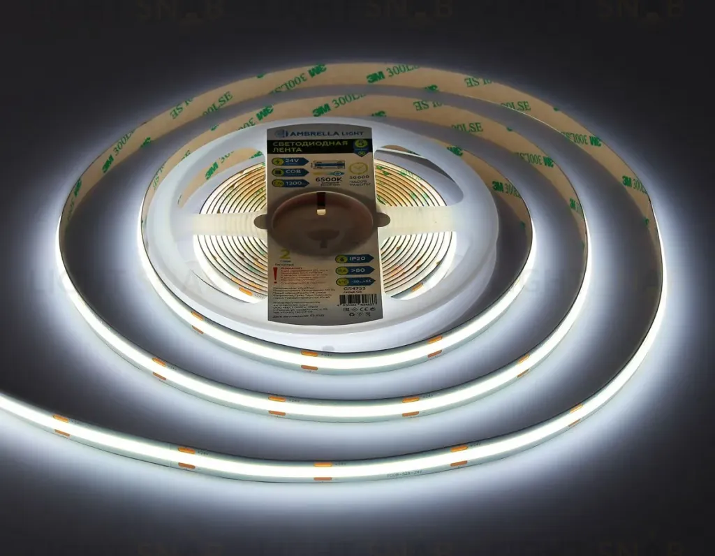 Светодиодная лента Ambrella Light Illumination COB 528Led/14W m/ 24V IP20 6500K/ 5m*10mm*2mm (2 конт.) GS4753 GS4753