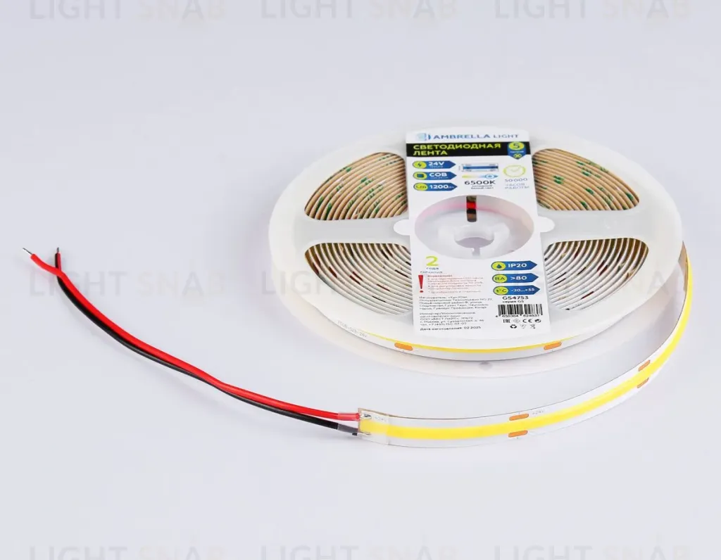 Светодиодная лента Ambrella Light Illumination COB 528Led/14W m/ 24V IP20 6500K/ 5m*10mm*2mm (2 конт.) GS4753 GS4753