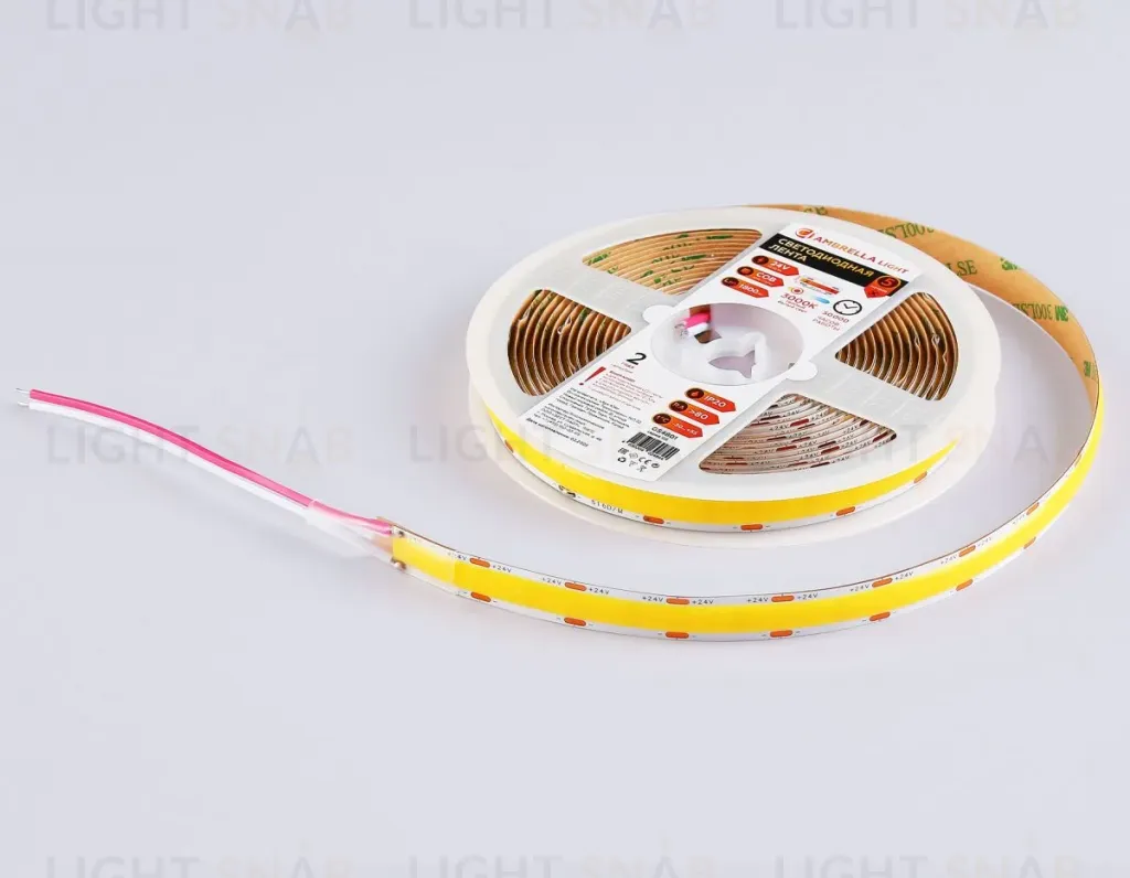 Светодиодная лента Ambrella Light Illumination COB 616Led/19W m/ 24V IP20 3000K/ 5m*12mm*2mm (2 конт.) GS4801 GS4801