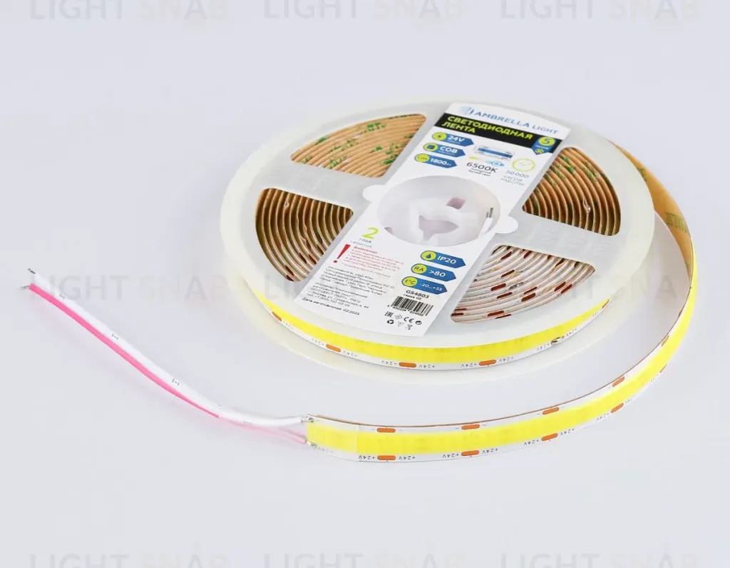 Светодиодная лента Ambrella Light Illumination COB 616Led/19W m/ 24V IP20 6500K/ 5m*12mm*2mm (2 конт.) GS4803 GS4803