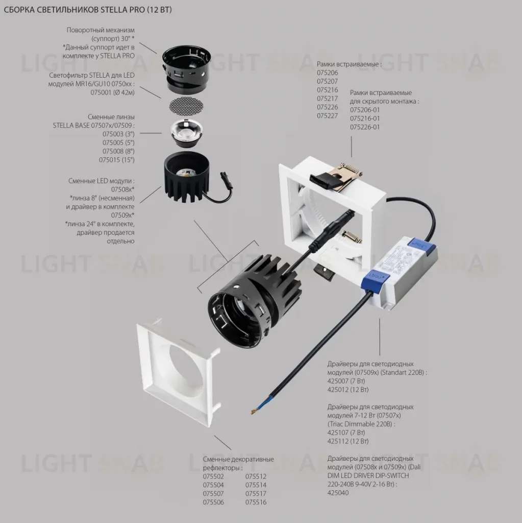 Рефлектор квадратный для рамок 07521х/07521X-01 и 07522х/07522X-01 Lightstar Stella 075516 075516