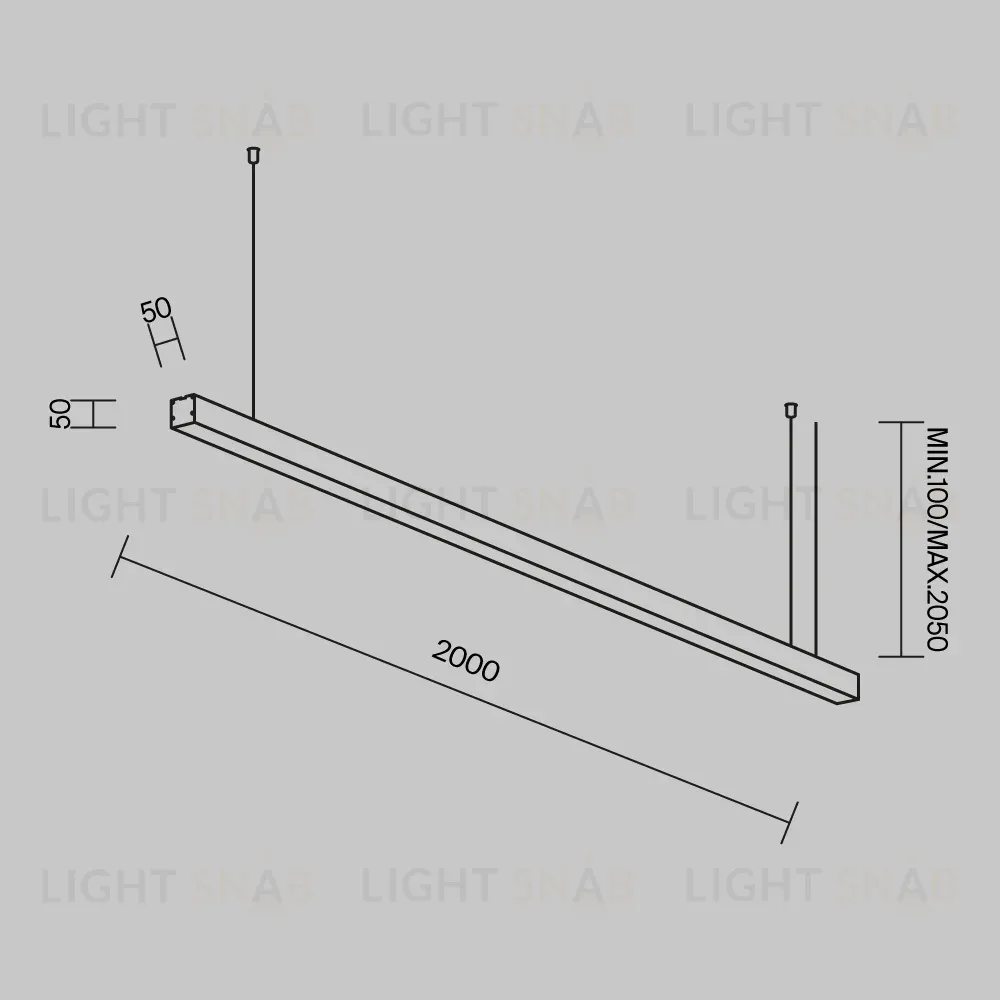 Линейный подвесной светильник Maytoni Technical 4000K 50x50 (Черный, 2 м) LL312032 LL312032
