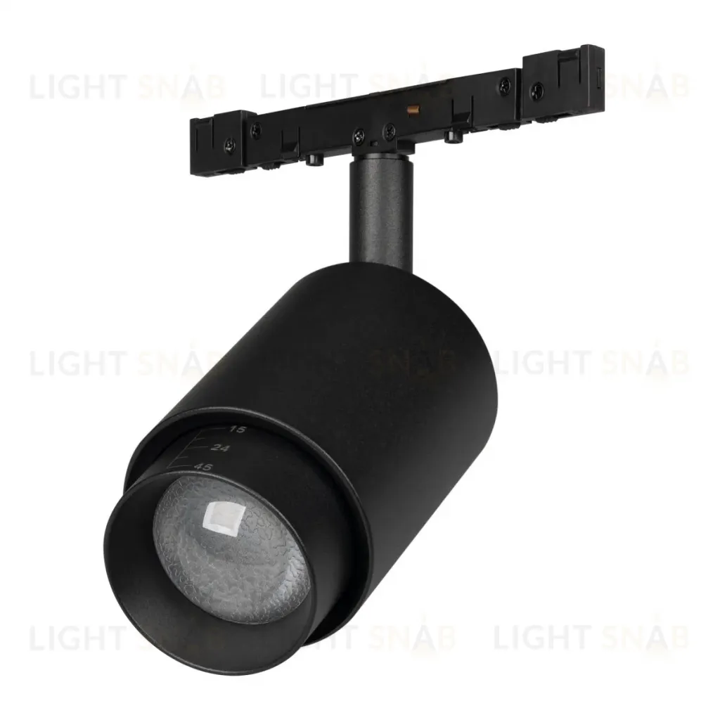 Трековый магнитный светильник Arlight MAG-MICROCOSM-SPOT-ZOOM-R47-9W Day4000 (BK, 15-55 deg, 24V) (IP20 Металл) 050988 050988