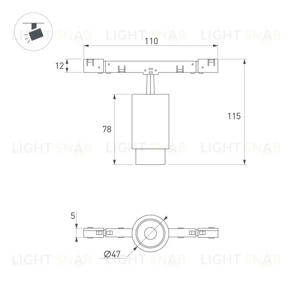 Трековый магнитный светильник Arlight MAG-MICROCOSM-SPOT-ZOOM-R47-9W Day4000 (BK, 15-55 deg, 24V) (IP20 Металл) 050988 050988