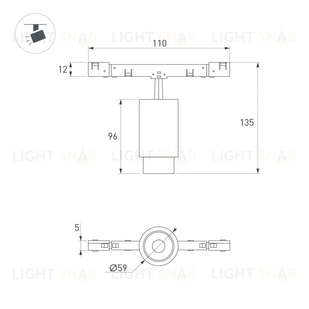 Трековый магнитный светильник Arlight MAG-MICROCOSM-SPOT-ZOOM-R59-12W Warm3000 (BK, 20-60 deg, 24V) (IP20 Металл) 052084 052084