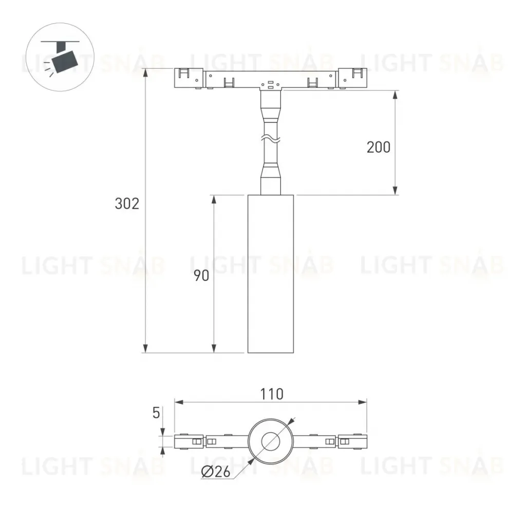 Трековый магнитный светильник Arlight MAG-MICROCOSM-SPOT-FLEX-R26-5W Warm3000 (BK, 24 deg, 24V) (IP20 Металл) 051786 051786