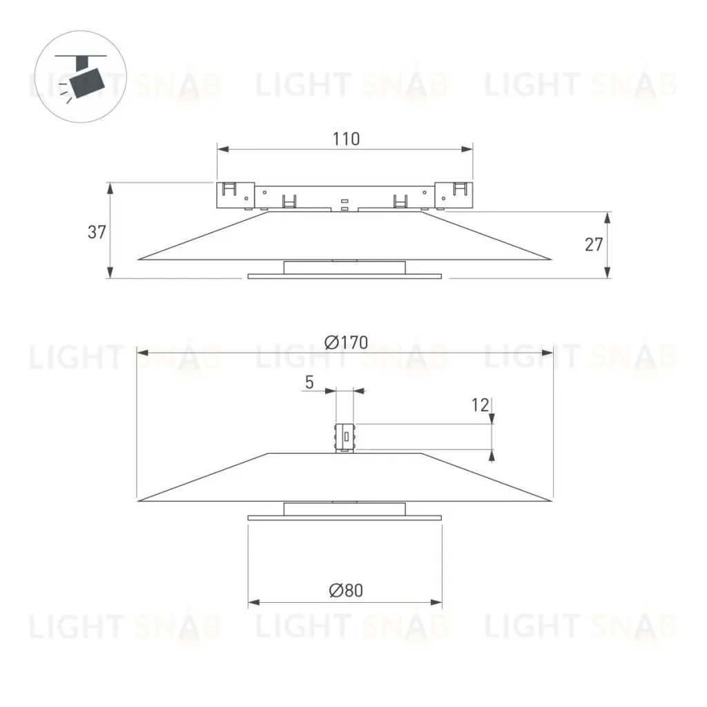 Трековый магнитный светильник Arlight MAG-MICROCOSM-VINYL-R170-7W Day4000 (BK, 150 deg, 24V) (IP20 Металл) 051781 051781