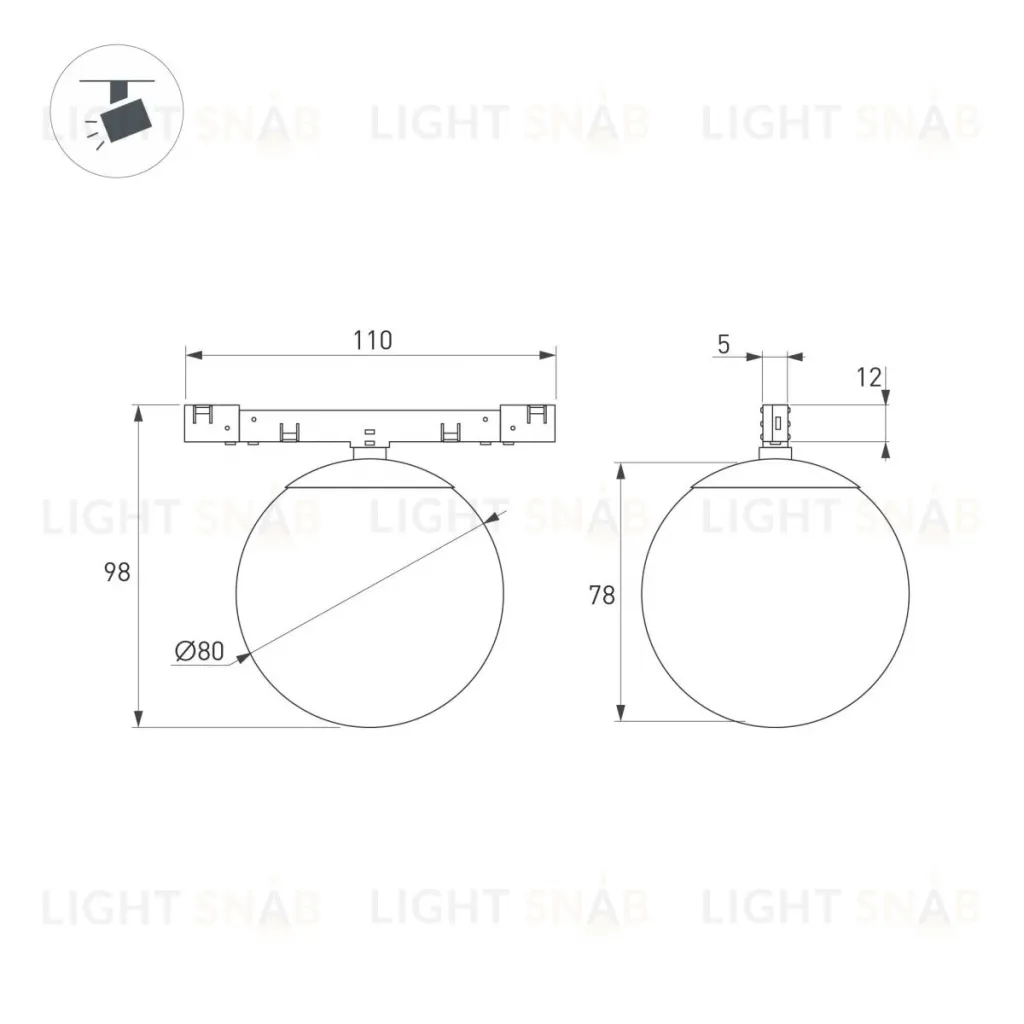 Трековый магнитный светильник Arlight MAG-MICROCOSM-SFERO-R80-7W Day4000 (BK, 230 deg, 24V) (IP20 Металл) 051783 051783