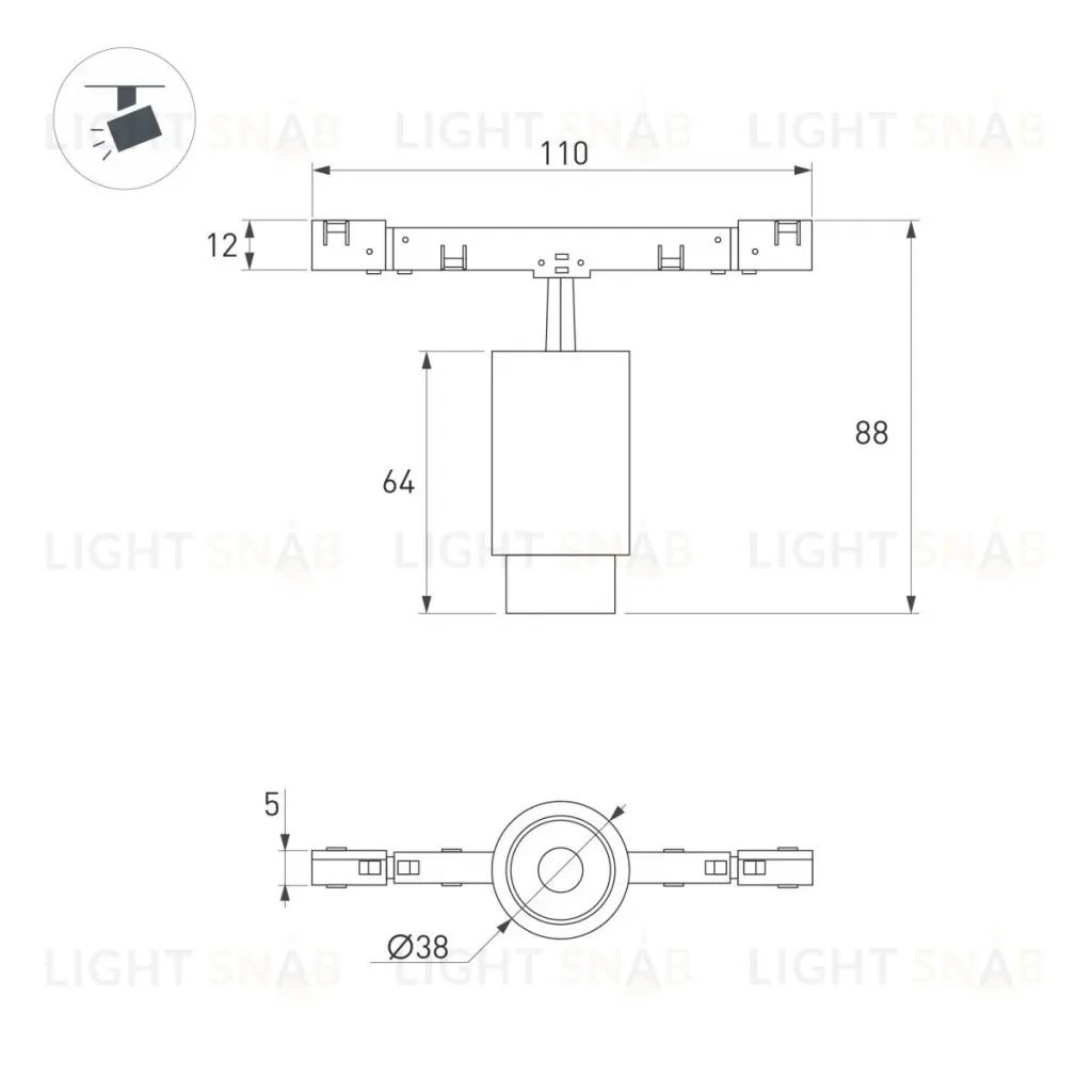Трековый магнитный светильник Arlight MAG-MICROCOSM-SPOT-ZOOM-R38-5W Warm3000 (WH, 10-55 deg, 24V) (IP20 Металл) 051805 051805