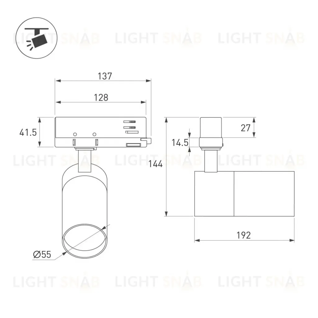 Трековый трехфазный светильник Arlight LGD-ARTEMIS-TRACK-4TR-R55-12W Warm2700 (WH, 8-80 deg, 230V) (IP20 Металл) 062275 062275