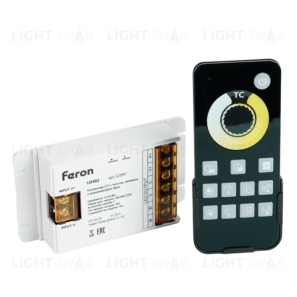Контроллер CCT с пультом, таймером и визуализатором звука Feron LD482 12-24-48V 52097 52097