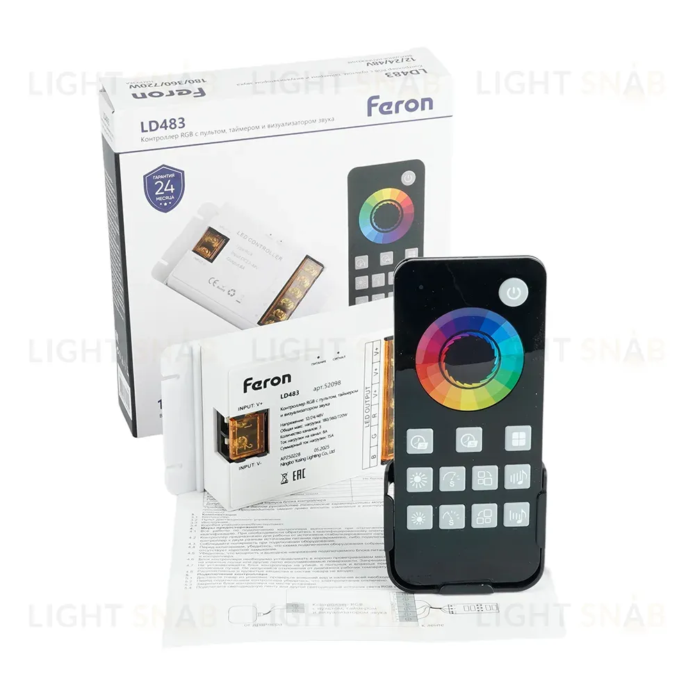 Контроллер RGB с пультом, таймером и визуализатором звука Feron LD483 12-24-48V 52098 52098