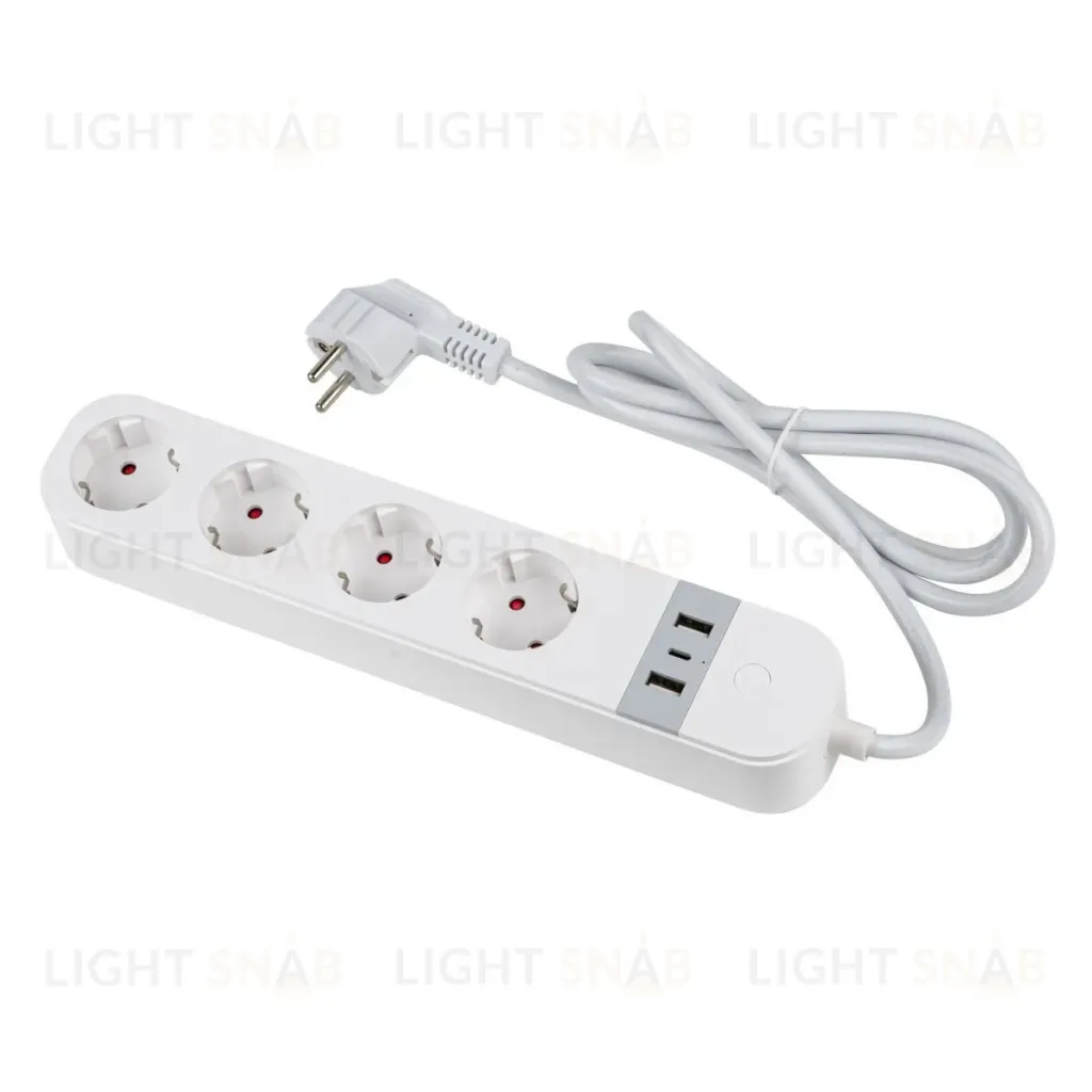Умный сетевой фильтр Uniel UL-00011386 Wi-Fi. 1.8м Пвс 3х1.5. 4 гнезда. с-з. 2USB+Type-C 5В 3A 16A 3680Вт P-GCL4-1,8 A201/UC/WF WHITE P-GCL4-1,8 A201/UC/WF WHITE