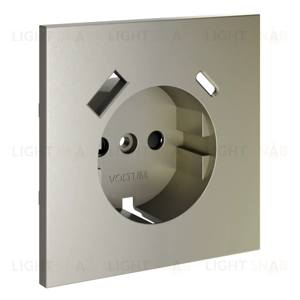 Накладка для розетки с заземлением и защитными шторками, с USB A+C Voltum S70 (шелк) VLS001004 VLS001004