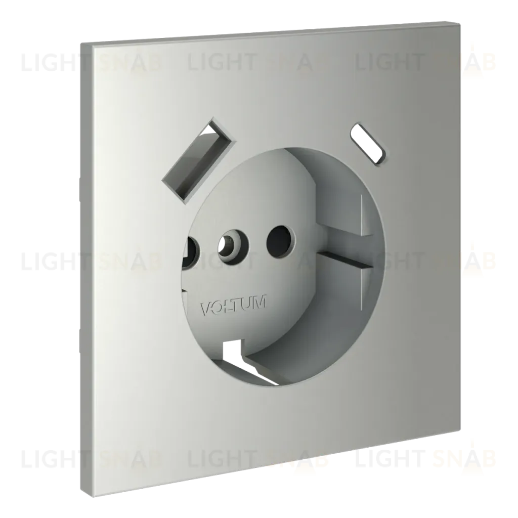 Накладка для розетки с заземлением и защитными шторками, с USB A+C Voltum S70 (сталь) VLS001005 VLS001005