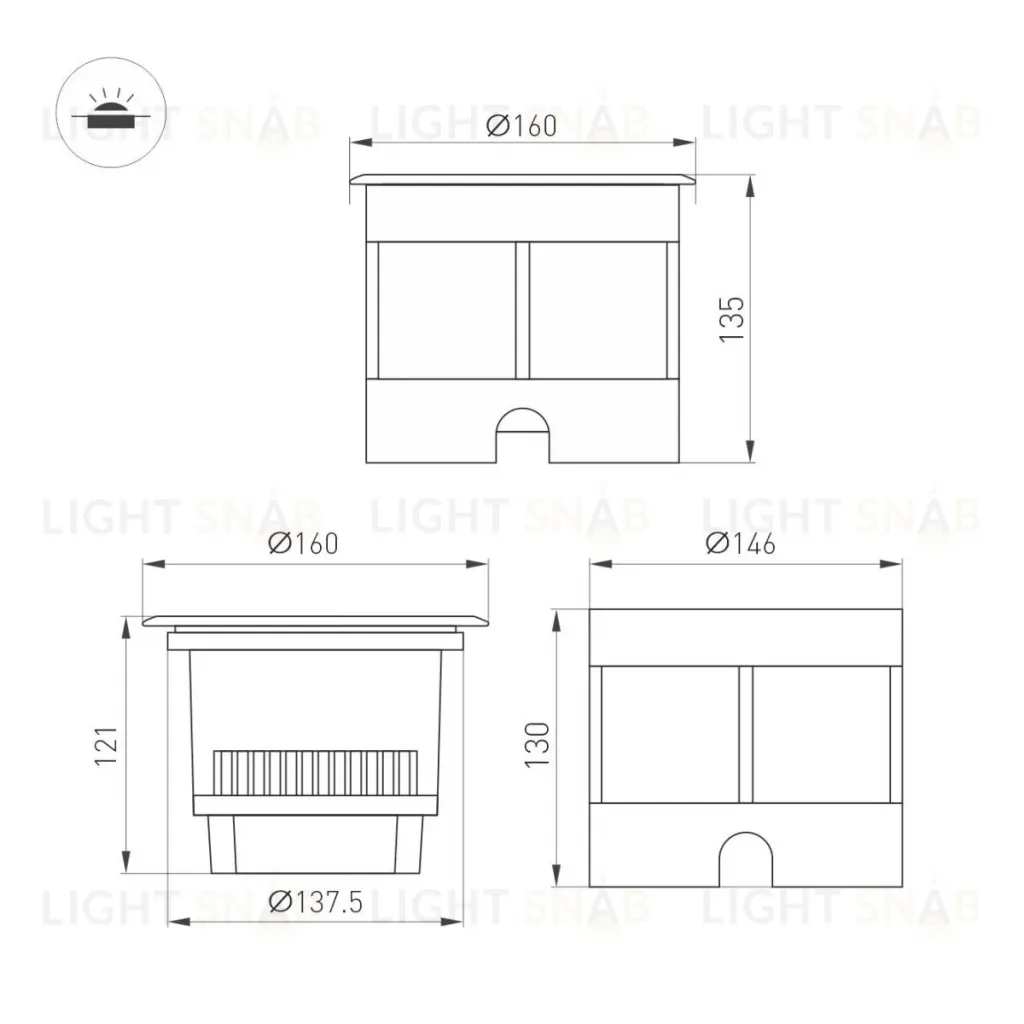 Ландшафтный светильник Arlight LTD-DAFNA-GROUND-R160-16W Warm3000 (SL, 20 deg, 230V) (IP67 Металл) 061194 061194