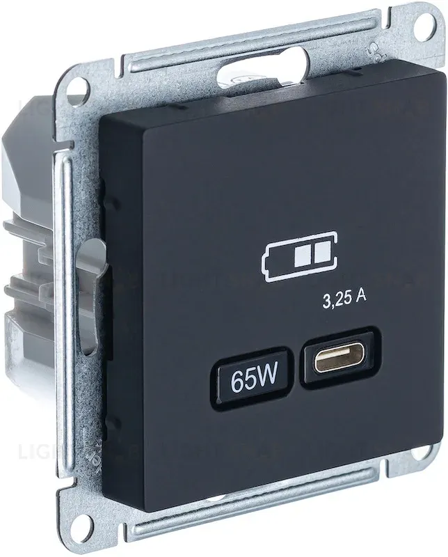 Розетка тип-C 65W высокоскор.заряд. QC, PD, мех. Systeme Electric AtlasDesign Карбон USB ATN001027 ATN001027
